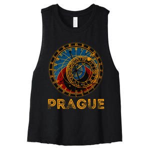 Prague Czech Republic Souvenir Astronomical Clock Prague Women's Racerback Cropped Tank