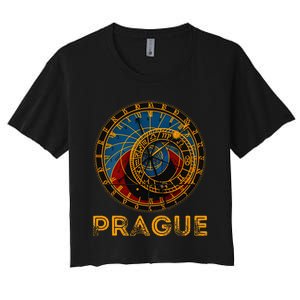 Prague Czech Republic Souvenir Astronomical Clock Prague Women's Crop Top Tee