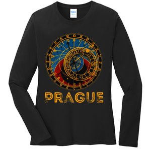 Prague Czech Republic Souvenir Astronomical Clock Prague Ladies Long Sleeve Shirt