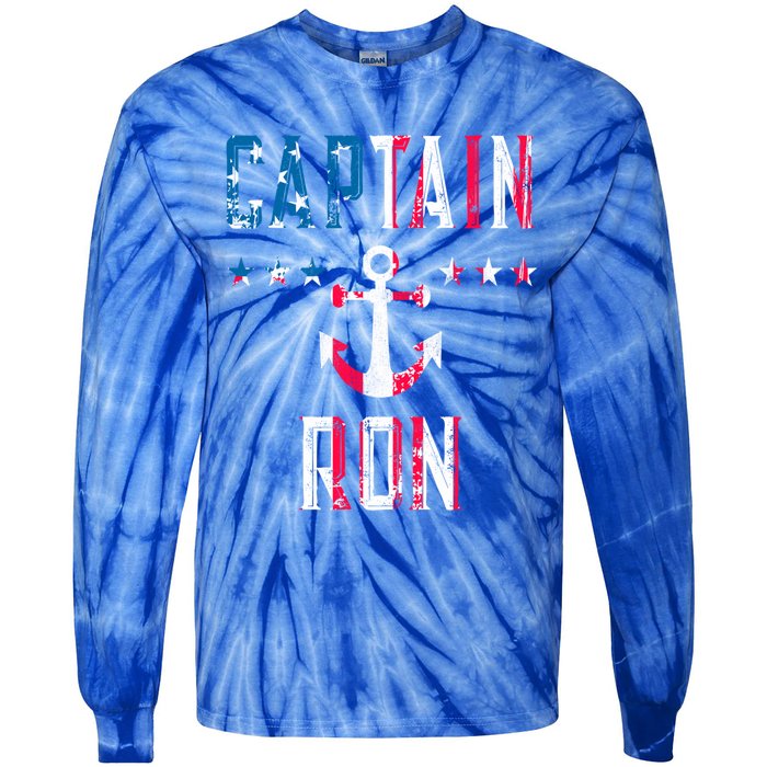 Patriotic Captain Ron Vintage Us Flag 4th Of July Boating Gift Tie-Dye Long Sleeve Shirt