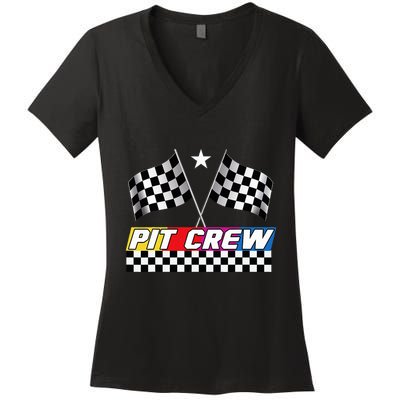 Pit Crew Racing Day For Stock Car Race Day Parties Women's V-Neck T-Shirt