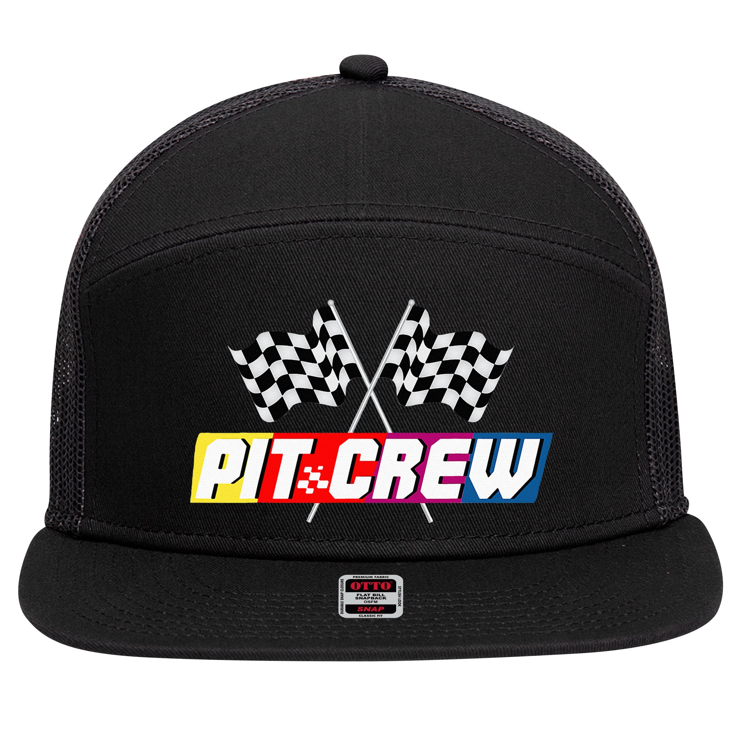 Pit Crew Racing Car Lover 7 Panel Mesh Trucker Snapback Hat