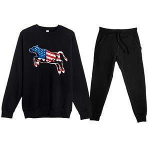 Patriotic Cow Red White And Moo Blue Usa Funny Flag 4th July Gift Premium Crewneck Sweatsuit Set