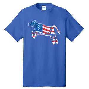 Patriotic Cow Red White And Moo Blue Usa Funny Flag 4th July Gift Tall T-Shirt