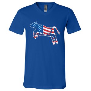 Patriotic Cow Red White And Moo Blue Usa Funny Flag 4th July Gift V-Neck T-Shirt