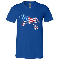 Patriotic Cow Red White And Moo Blue Usa Funny Flag 4th July Gift V-Neck T-Shirt