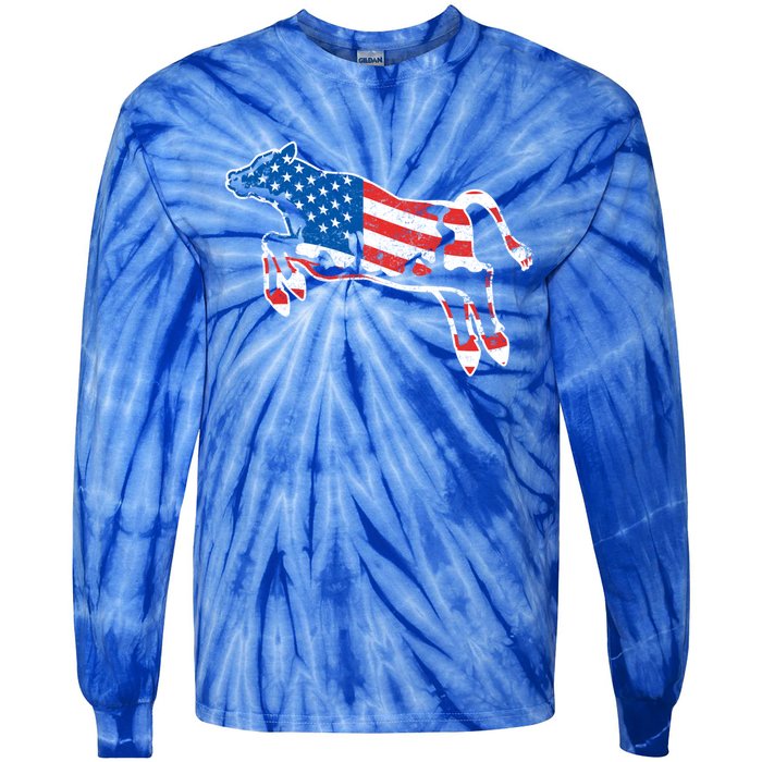 Patriotic Cow Red White And Moo Blue Usa Funny Flag 4th July Gift Tie-Dye Long Sleeve Shirt