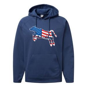 Patriotic Cow Red White And Moo Blue Usa Funny Flag 4th July Gift Performance Fleece Hoodie