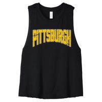 Pittsburgh City Retro Vintage Women's Racerback Cropped Tank