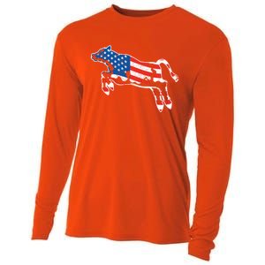 Patriotic Cow Red White And Moo Blue Usa Funny Flag 4th July Gift Cooling Performance Long Sleeve Crew