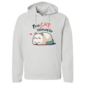 Pro Cat Stinator Adorable Lazy Cat Design Performance Fleece Hoodie