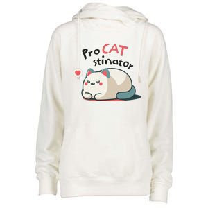 Pro Cat Stinator Adorable Lazy Cat Design Womens Funnel Neck Pullover Hood