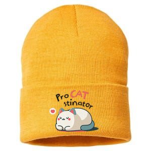 Pro Cat Stinator Adorable Lazy Cat Design Sustainable Knit Beanie