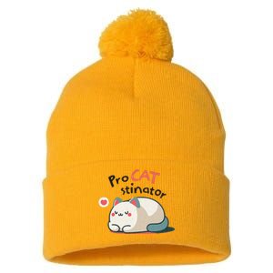 Pro Cat Stinator Adorable Lazy Cat Design Pom Pom 12in Knit Beanie