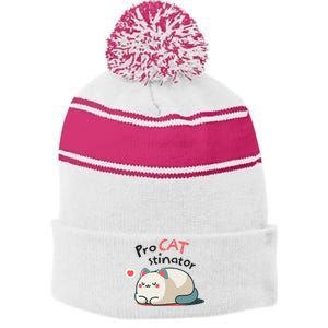 Pro Cat Stinator Adorable Lazy Cat Design Stripe Pom Pom Beanie