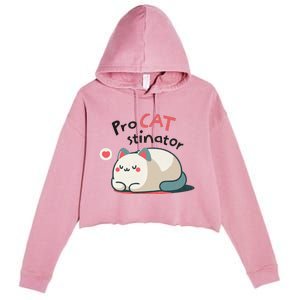 Pro Cat Stinator Adorable Lazy Cat Design Crop Fleece Hoodie