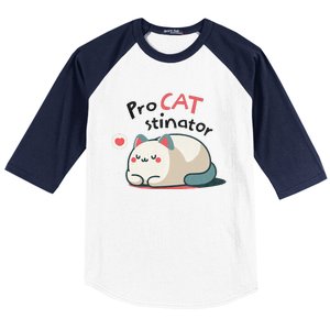 Pro Cat Stinator Adorable Lazy Cat Design Baseball Sleeve Shirt