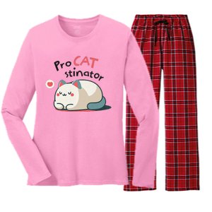 Pro Cat Stinator Adorable Lazy Cat Design Women's Long Sleeve Flannel Pajama Set 