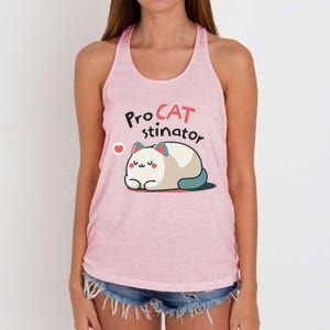 Pro Cat Stinator Adorable Lazy Cat Design Women's Knotted Racerback Tank