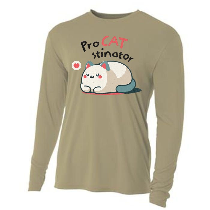 Pro Cat Stinator Adorable Lazy Cat Design Cooling Performance Long Sleeve Crew