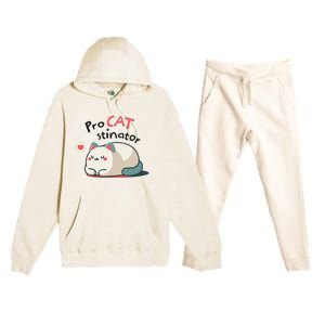 Pro Cat Stinator Adorable Lazy Cat Design Premium Hooded Sweatsuit Set