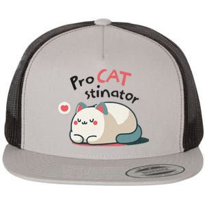 Pro Cat Stinator Adorable Lazy Cat Design Flat Bill Trucker Hat