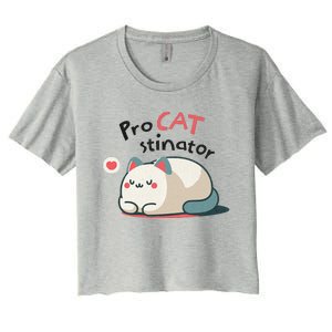 Pro Cat Stinator Adorable Lazy Cat Design Women's Crop Top Tee