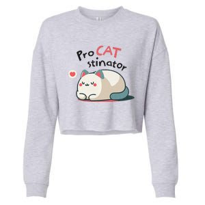 Pro Cat Stinator Adorable Lazy Cat Design Cropped Pullover Crew