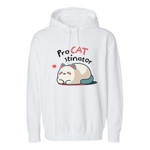 Pro Cat Stinator Adorable Lazy Cat Design Garment-Dyed Fleece Hoodie