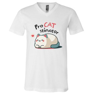 Pro Cat Stinator Adorable Lazy Cat Design V-Neck T-Shirt