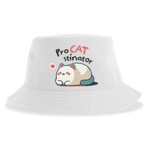 Pro Cat Stinator Adorable Lazy Cat Design Sustainable Bucket Hat