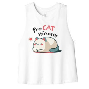 Pro Cat Stinator Adorable Lazy Cat Design Women's Racerback Cropped Tank