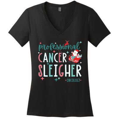 Professional Cancer Sleigher Oncology Nurse Christmas Women Women's V-Neck T-Shirt