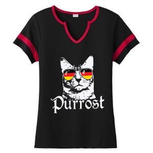 Purrost Cat Sunglasses German Flag Germany Prost Oktoberfest Ladies Halftime Notch Neck Tee