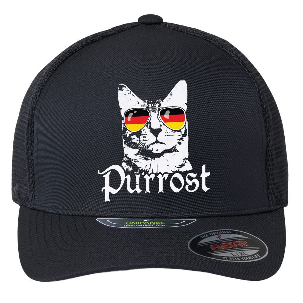 Purrost Cat Sunglasses German Flag Germany Prost Oktoberfest Flexfit Unipanel Trucker Cap