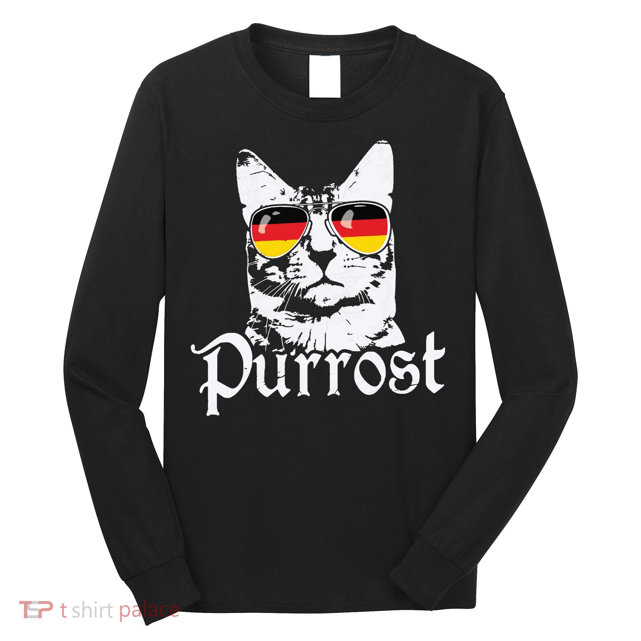 Purrost Cat Sunglasses German Flag Germany Prost Oktoberfest Long Sleeve Shirt
