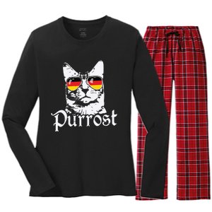 Purrost Cat Sunglasses German Flag Germany Prost Oktoberfest Women's Long Sleeve Flannel Pajama Set 