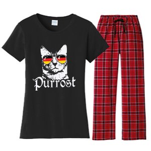 Purrost Cat Sunglasses German Flag Germany Prost Oktoberfest Women's Flannel Pajama Set