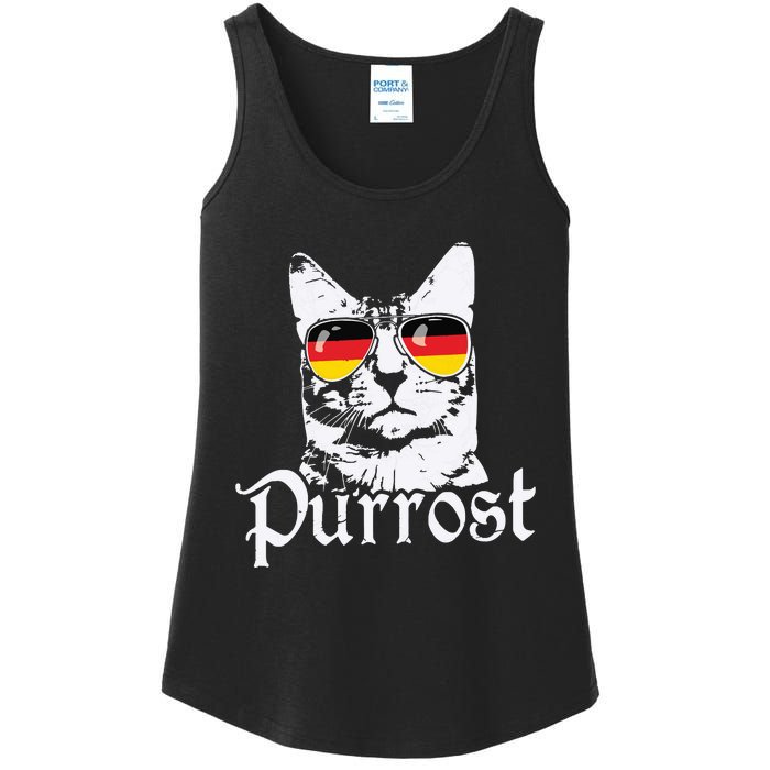 Purrost Cat Sunglasses German Flag Germany Prost Oktoberfest Ladies Essential Tank