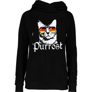 Purrost Cat Sunglasses German Flag Germany Prost Oktoberfest Womens Funnel Neck Pullover Hood