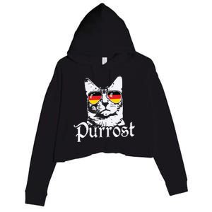 Purrost Cat Sunglasses German Flag Germany Prost Oktoberfest Crop Fleece Hoodie