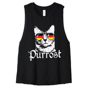 Purrost Cat Sunglasses German Flag Germany Prost Oktoberfest Women's Racerback Cropped Tank