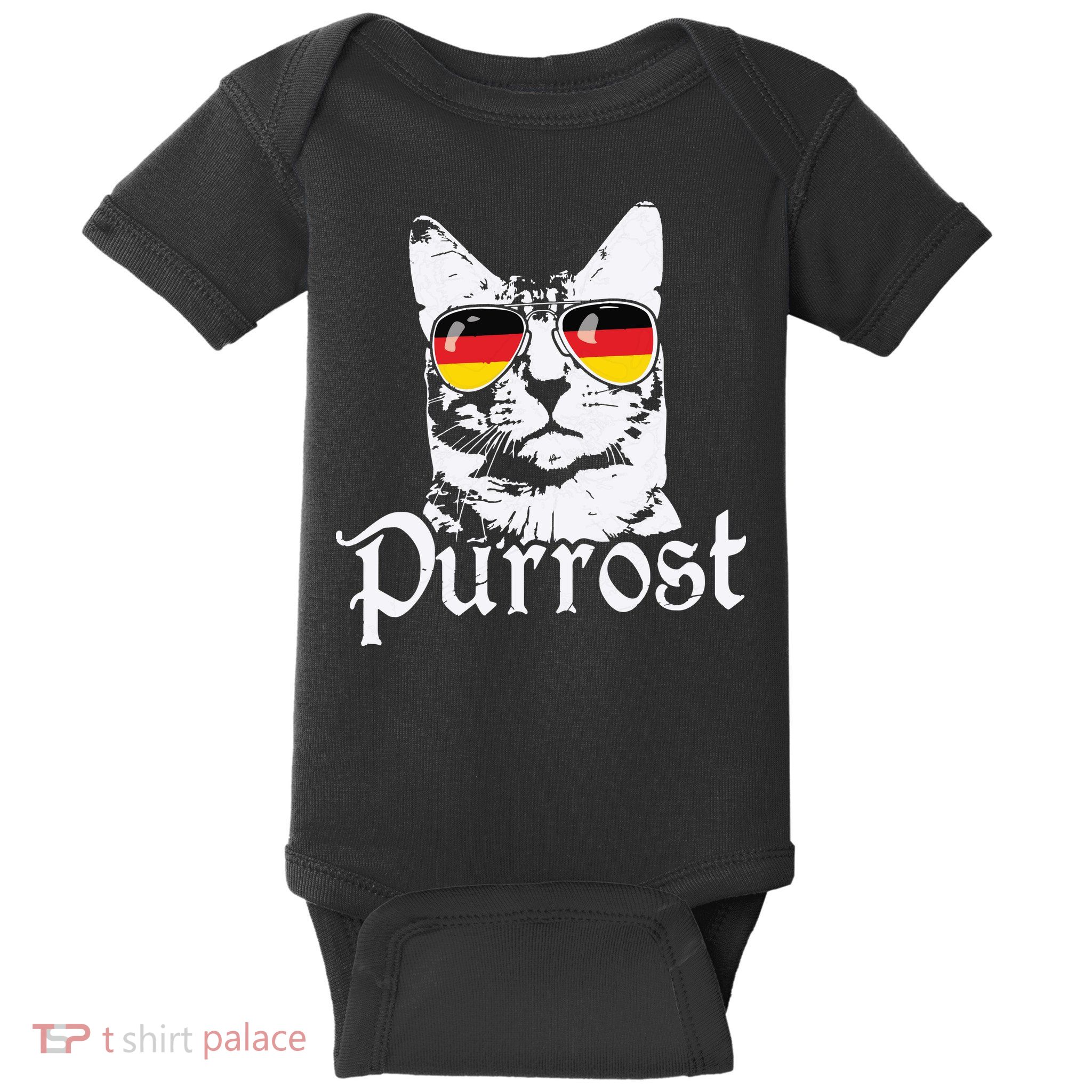 Purrost Cat Sunglasses German Flag Germany Prost Oktoberfest Baby Bodysuit