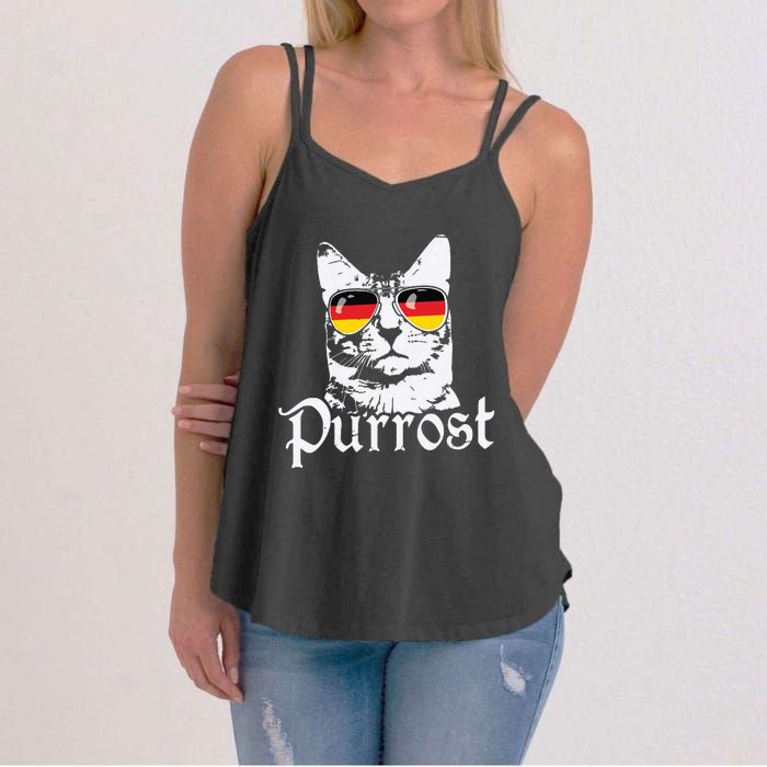 Purrost Cat Sunglasses German Flag Germany Prost Oktoberfest Women's Strappy Tank