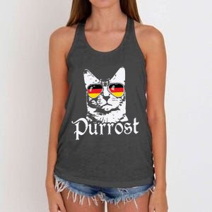 Purrost Cat Sunglasses German Flag Germany Prost Oktoberfest Women's Knotted Racerback Tank