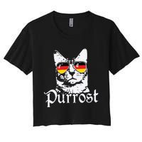 Purrost Cat Sunglasses German Flag Germany Prost Oktoberfest Women's Crop Top Tee