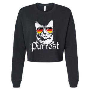 Purrost Cat Sunglasses German Flag Germany Prost Oktoberfest Cropped Pullover Crew