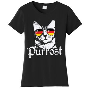 Purrost Cat Sunglasses German Flag Germany Prost Oktoberfest Women's T-Shirt