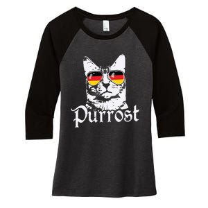 Purrost Cat Sunglasses German Flag Germany Prost Oktoberfest Women's Tri-Blend 3/4-Sleeve Raglan Shirt