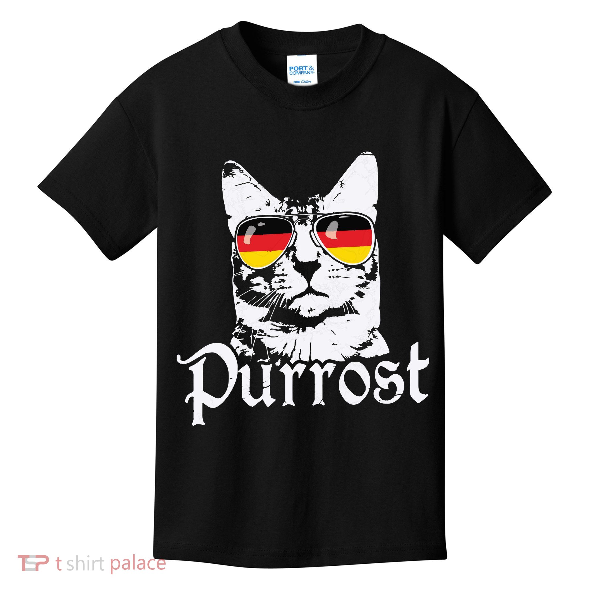 Purrost Cat Sunglasses German Flag Germany Prost Oktoberfest Kids T-Shirt